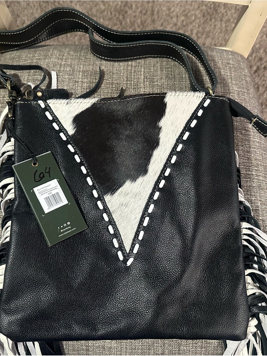 Myra Bag Handbags - Myra Bag Black and White Hair-on-Hide Fringe Shoulder Bag